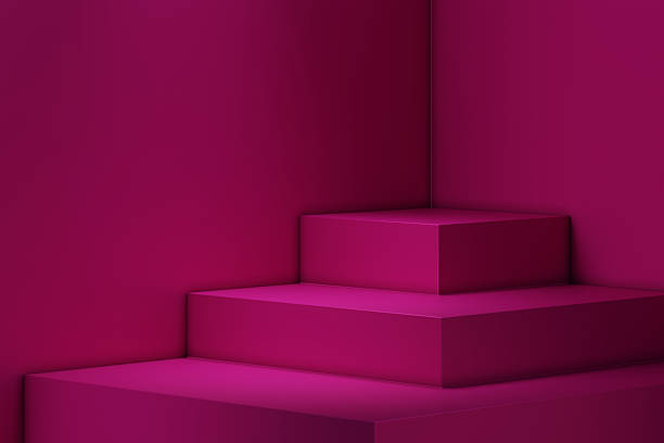 Pink cube stand for product placement mockup. Valentine's day podium exhibition scene background. Showroom for fashion, beauty and cosmetic brand.