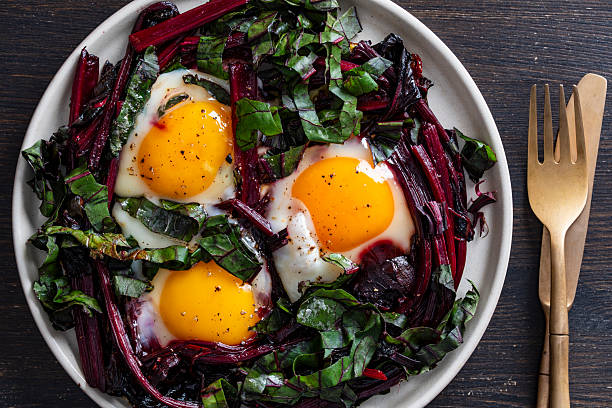 Fried Eggs with Beet Greens and Stems