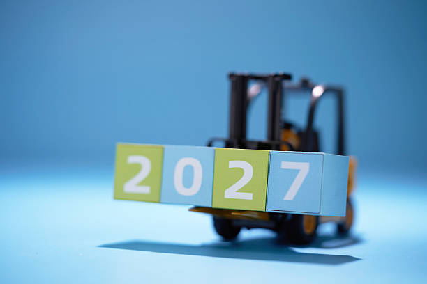 istock toy forklift carry block with number 2027 2255266069