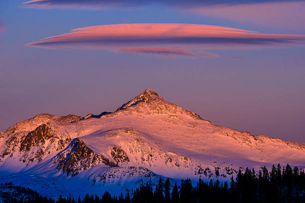 istock Snow-Capped Mountain Peak Under Lenticular Cloud at Sunset 2255266780