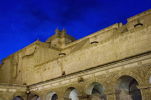 The town of Arequipa at night. Architectural features. Church. Dome