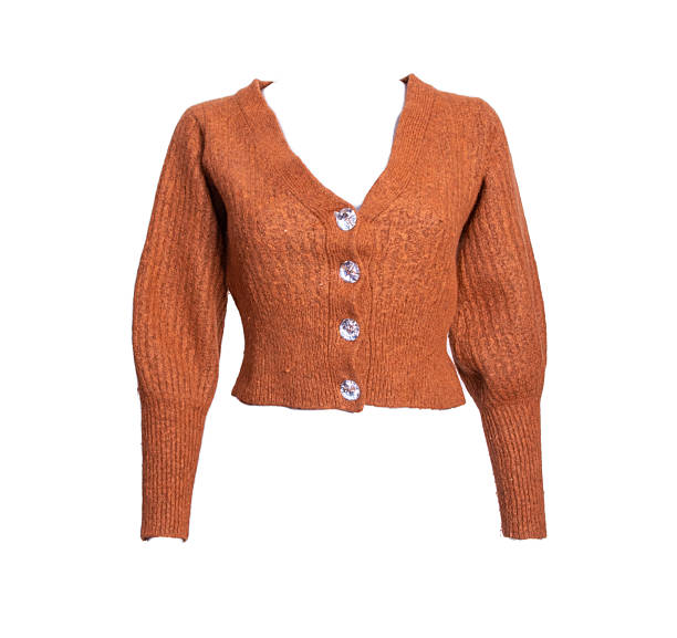 istock Brown Knit Cardigan Sweater Front and Rear View Isolated on White Background 2255268016
