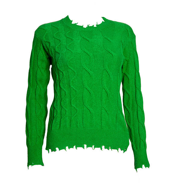 istock Green distressed cable knit sweater isolated on white background 2255268021