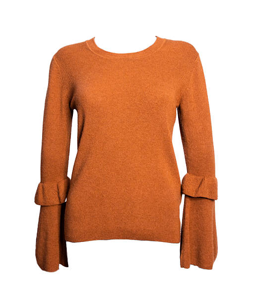 istock Brown Knit Sweater with Bell Sleeves Isolated on White Background 2255268037