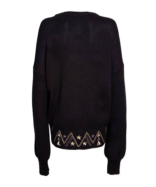 istock Women Black Knit Sweater with Embroidered Hem Back View Isolated on White Background 2255268038