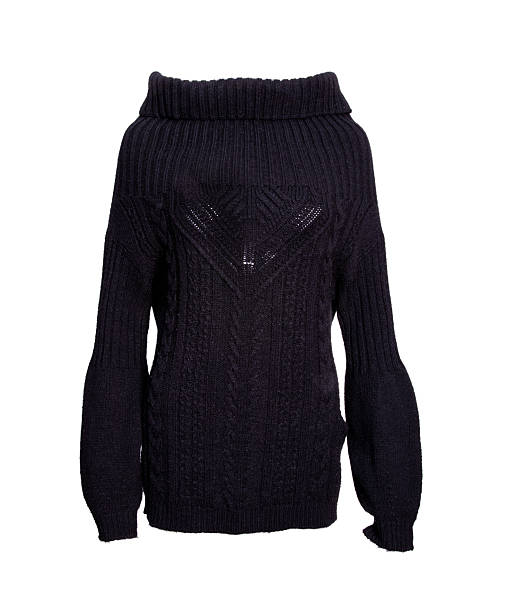 istock Elegant Black Off Shoulder Knit Sweater with Wide Collar Isolated on White Background 2255268042