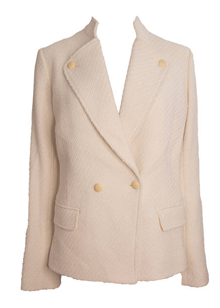 istock Elegant Cream Textured Double Breasted Womens Blazer Isolated on White Background 2255268135
