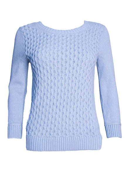 istock Light blue cable knit sweater with long sleeves isolated on white background 2255268169