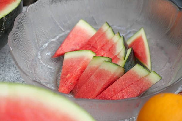 Sliced of watermelon on wooden table