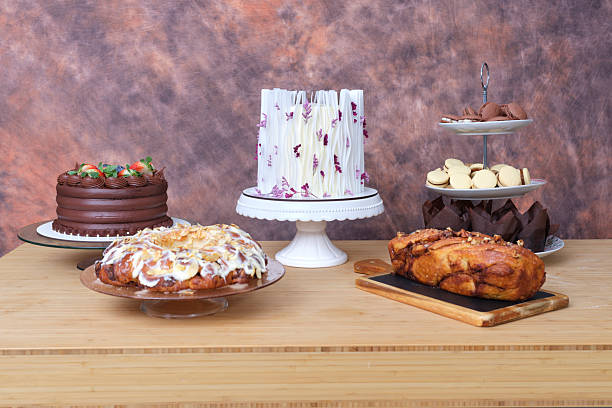 Assortment of gourmet desserts including cakes and pastries