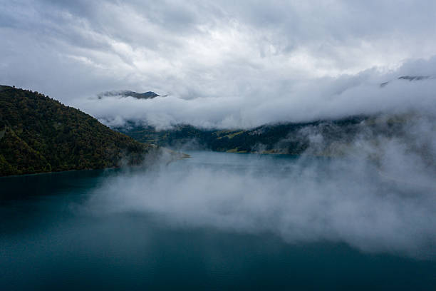 Bad weather and cloudy day at Romanian dam of Bicaz, southeast Europe