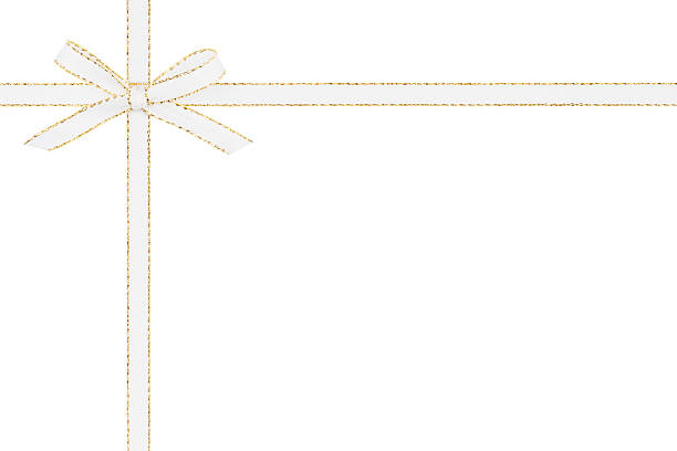 White and Gold Bow Crossed in Corner Ribbon Isolated on White Background, Clipping Path Included