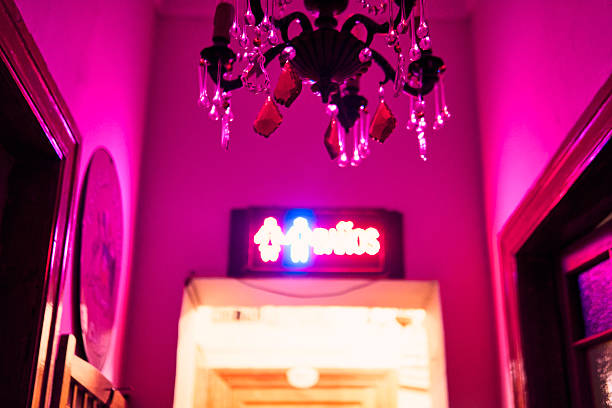 Colorful lighting in a classic space, for parties and celebrations. Colored lights, decorations