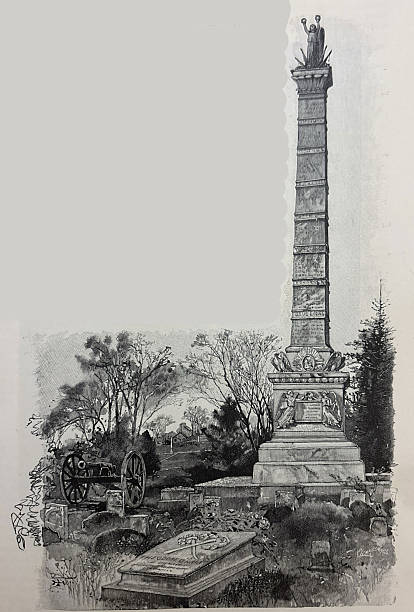 Antique illustration pre 1900 - soldiers monument and Tomb of Theodore O'Hara