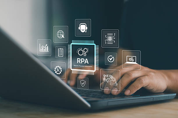 istock Robotic Process Automation concept with RPA chip interface over laptop, showing digital workflow, AI technology, business automation, data processing, smart enterprise software solutions. 2255305551