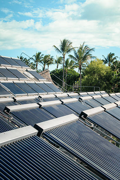 Large Solar Water Heating System on Resort Rooftop - Sustainable Luxury