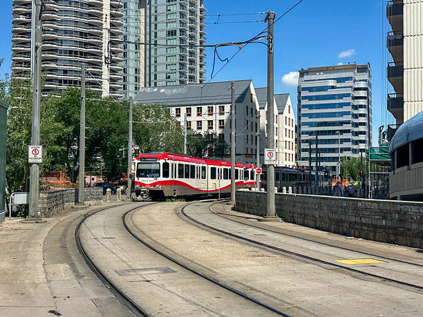 istock Calgary Transit C-Train Light Rail Vehicle Navigating Downtown City Streets 2255310273