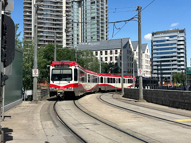 istock Calgary Transit C-Train Light Rail Vehicle Navigating Downtown City Streets 2255310275