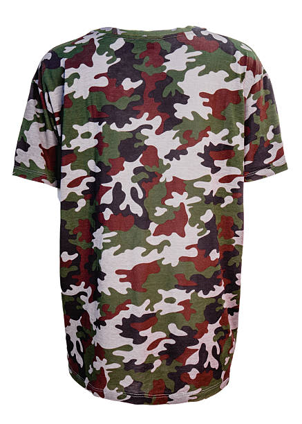 A casual short sleeve camouflage pattern t shirt photographed in studio isolated on white background featuring a loose fit design suitable for everyday wear fashion retail and e commerce use