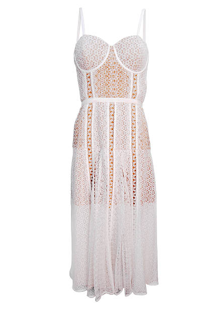 istock White Lace Spaghetti Strap Maxi Dress Isolated on White Background 2255312429
