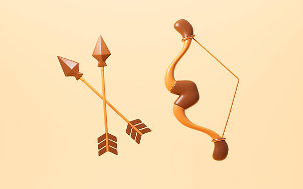 Young magical woman preparing to fire an arrow with her bow in the forest. Close-up.