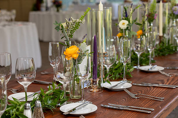 Wedding reception farm table setting