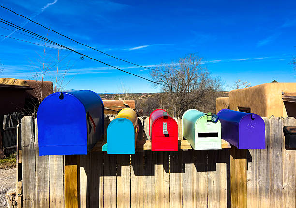 istock Santa Fe Style: Row Sunny Vibrant Classic Rural US Mailboxes 2255317774