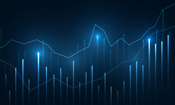 istock Business graph in the form of a candlestick chart. Dark blue abstract technology background, reflecting the concept of investing and trading in the stock market. 2255326163