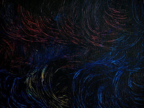 Abstract Dark Blue and Black Swirling Paint Brush Strokes on Canvas
