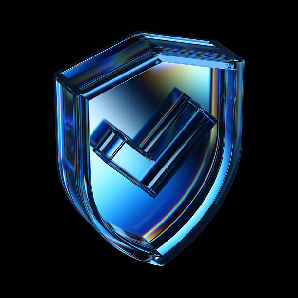 A sleek, blue glass shield with check mark symbol and layered, reflective facets and an inner geometric structure. Evokes security, tech, and modern design—perfect for branding, apps, and digital protection concepts.