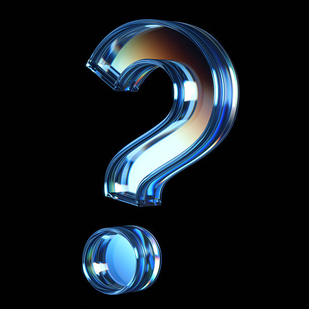 A vivid blue glass question mark against a black background evokes curiosity and mystery. The glossy, curved form suggests inquiry, discovery, and modern design for tech, science, education, and branding uses.