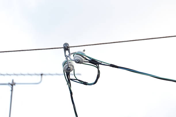 Photograph of insulators attached to power lines