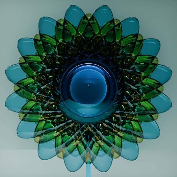 3d green and blue glass flower abstract