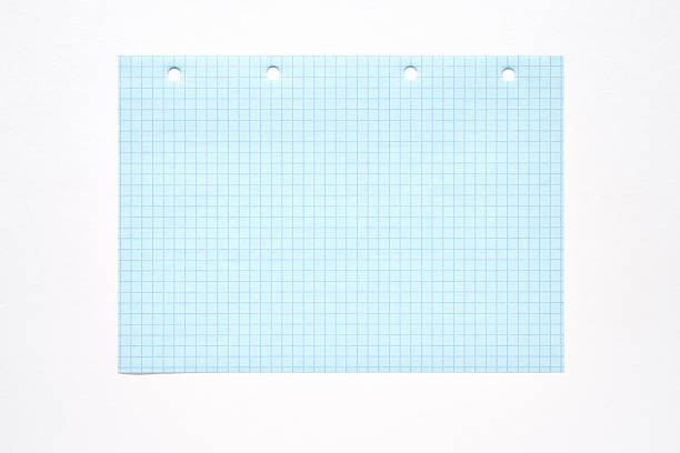 Blue grid graph paper with four hole punches on white background for mathematics and engineering uses.