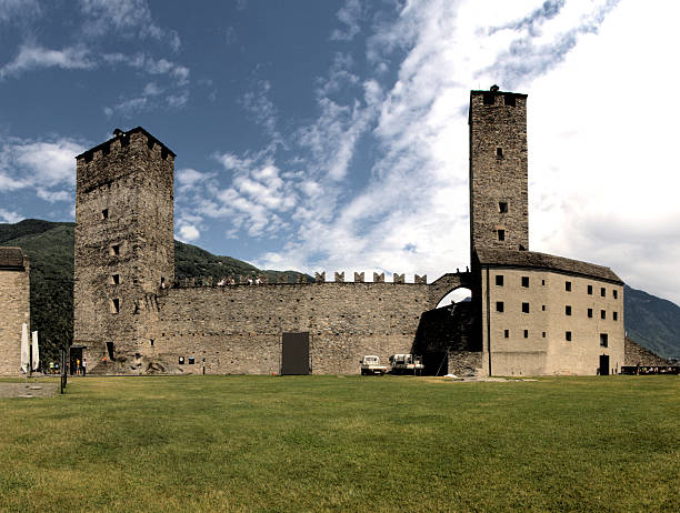 Mediaeval castle in the centre of the Swiss town of Bellinzone in Autumn sunshine