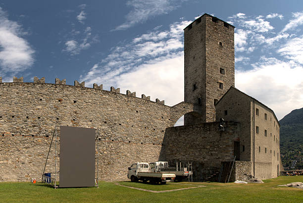 Mediaeval castle in the centre of the Swiss town of Bellinzone in Autumn sunshine