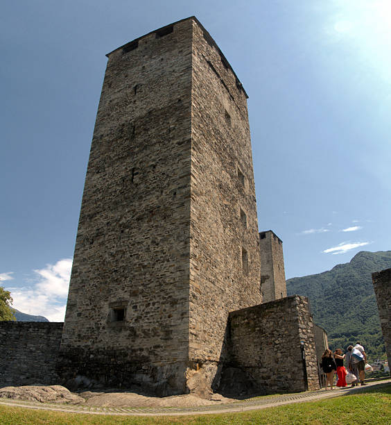 Mediaeval castle in the centre of the Swiss town of Bellinzone in Autumn sunshine