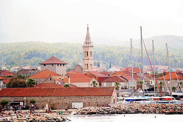 Jelsa, Croatia - August 21 2025: Jelsa Town with Rooftops View, Hvar Beautiful Landscape Panorama