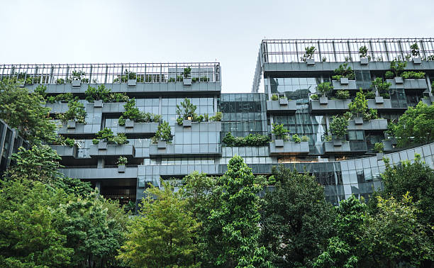 istock Green building Eco friendly architecture integrating mirror on the roof modern architecture integrates natural light low energy consumsion elements for sustainability 2255353225