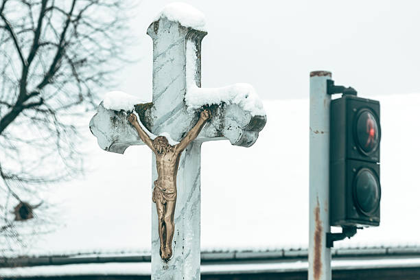 Statue of Jesus Christ at Rasu cemetery in Vilnius, Lithuania