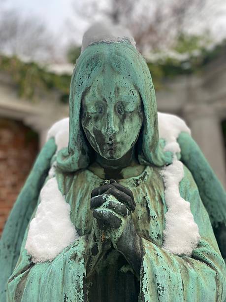 From the catholic graveyard in copenhagen, bronceangel covered in snow.