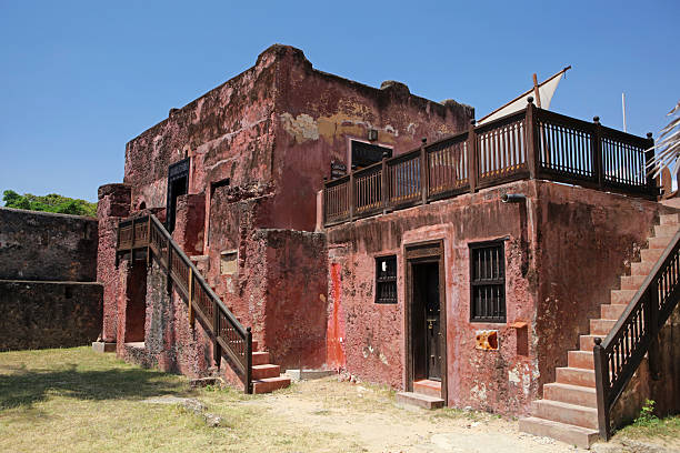Weathered brick arches and domed pavilions rise from a crumbling fortress, evoking history and forgotten charm. The sunlit structure blends rustic texture with timeless regional design, ideal for heritage and travel themes.