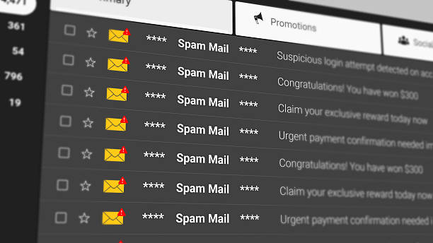 istock Spam Mail List, Phishing Messages and Security Alert, Alert Notification, Cyber Attack, Fraud and Warnings concept. List of Spam Emails Scrolling Closeup. 2D Illustration 2255375293