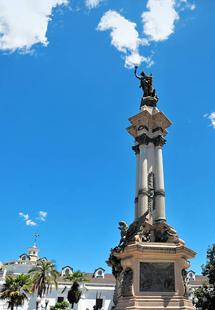 Quito, Pichincha, Ecuador: the Independence Monument (Monumento a la Independencia) standing at the center of the Plaza Grande in the UNESCO World Heritage historic center of Quito, Ecuador. Inaugurated in 1906, this Neoclassical commemorative column honors the heroes of the \