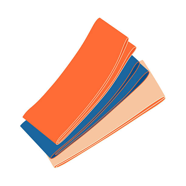istock Set of bright resistance bands indicated by different colors. Folded orange and blue rubber bands for home training and gym workouts. Vector flat illustration isolated on a white background. 2255391931