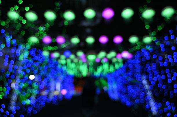 Blur and bokeh effects on green, pink, blue backgrounds