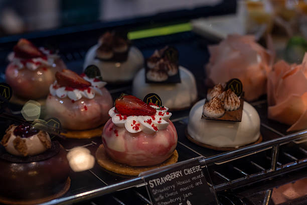 Elegant Mini Desserts and Pastries in Patisserie Display