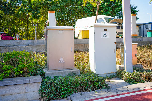 The power boxes and charging stations along the roadside