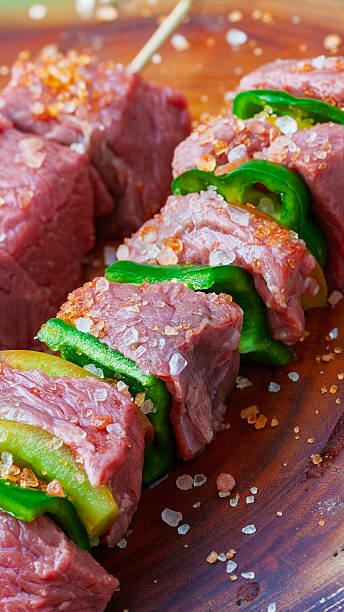 istock delicious raw meat skewer, beef 2255424544