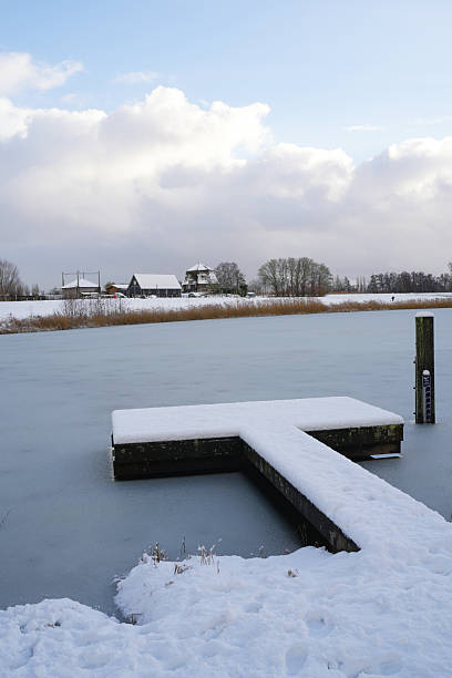 Nature reserve at Fen Drayton, Cambridgeshire with frozen lakes.